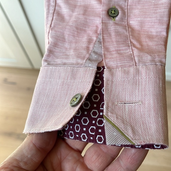 EUC Ted Baker linen blend button front light pink modern fit shirt - Picture 6 of 8